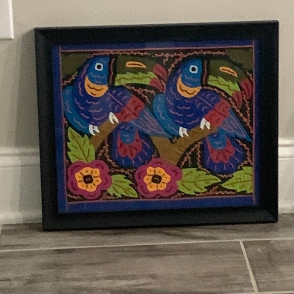 Other - Handmade Tropical Bird Tapestry Toucan Frame Bird picture appliqué art 14x 16.5”